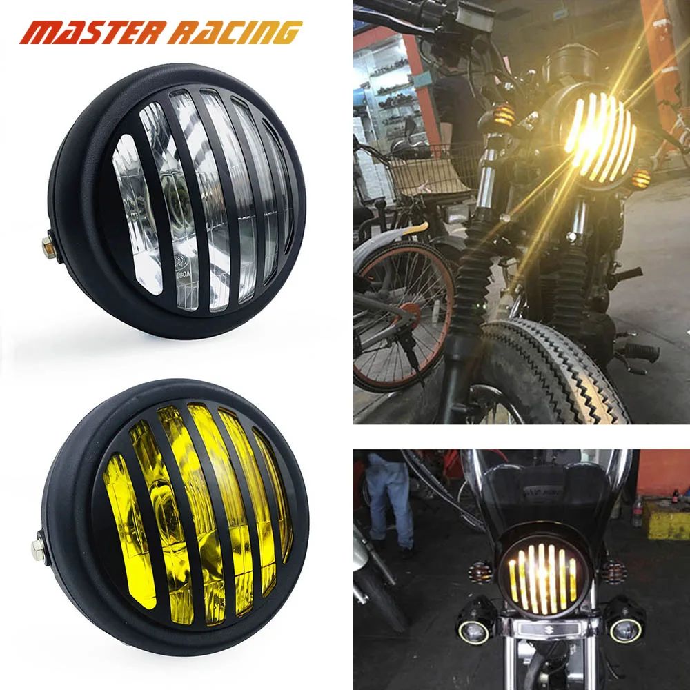 Металл Ретро гриль фара мотоцикла круглый прожектор мото винтажный налобный