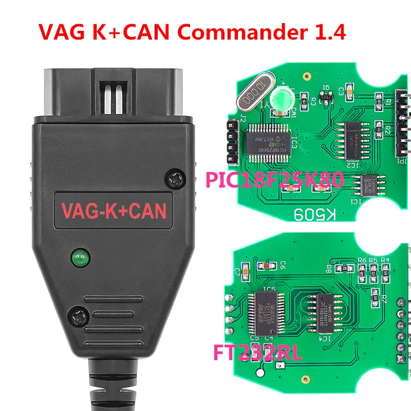 VAG K+CAN Commander V1.4 PIC18F25K80 FT232RL OBD2 Diagnostic Cable Cover models Up to 2007 Free Shipping | Автомобили и мотоциклы