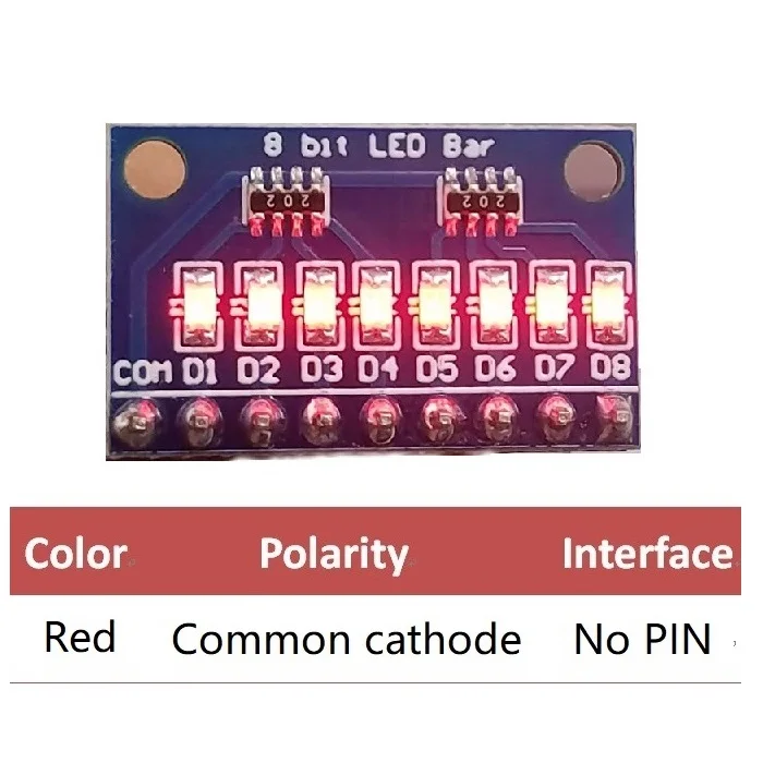5x3,3 V 5V 8 Bit Синий/Красный общий анод/катод светодиодный индикатор модуль diy комплект для Arduino NANO UNO raspberry pi 4 nodemcu - Цвет: Red-Cathode-no PIN