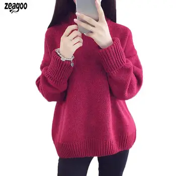 

New Women Casual O-Neck Long Sleeve Pullover, Knitted, Loose Regular Knitted Sweater Solid None