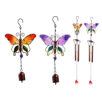 

Metal Handmade Butterfly Wind Chime Glass Painted Ornaments Creative Home Bell Wind Chime Tube Pendant Garden Ornament
