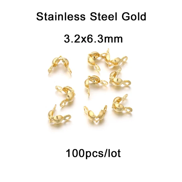 100-200pcs Connector Clasp Fitting 4*7mm Ball Chain Calotte End Crimps Beads Connector Components For DIY Jewelry Making Supplie Stainles Steel Gold2