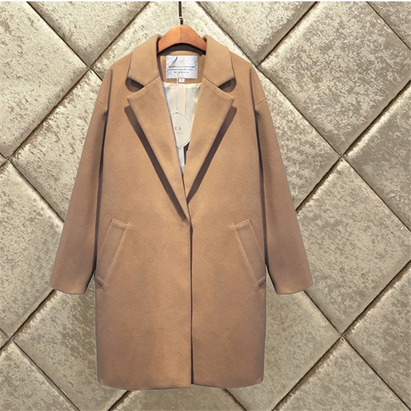 Новое Осеннее Женское пальто Свободное Элегантное длинное шерстяное пальто женская верхняя одежда зимняя утепленная шерстяная куртка модная женская одежда - Цвет: Khaki