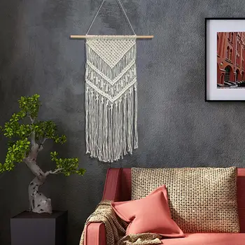 

Macrame Wall Art Handmade Cotton Tapestry with Lace Fabrics Wedding Decor Crafts Sustainable Renewable Biodegradable