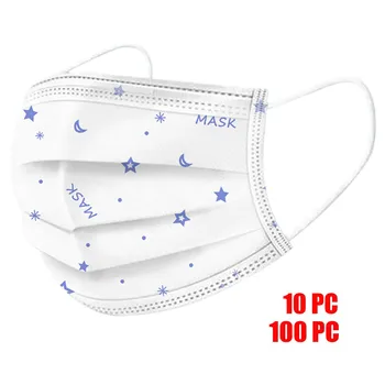 

10/100pc Disposable Print Face Mask Industrial 3ply Ear Loop Mondmasker Mondkapjes Mascherine Mascarilla Masque Mouth Cover