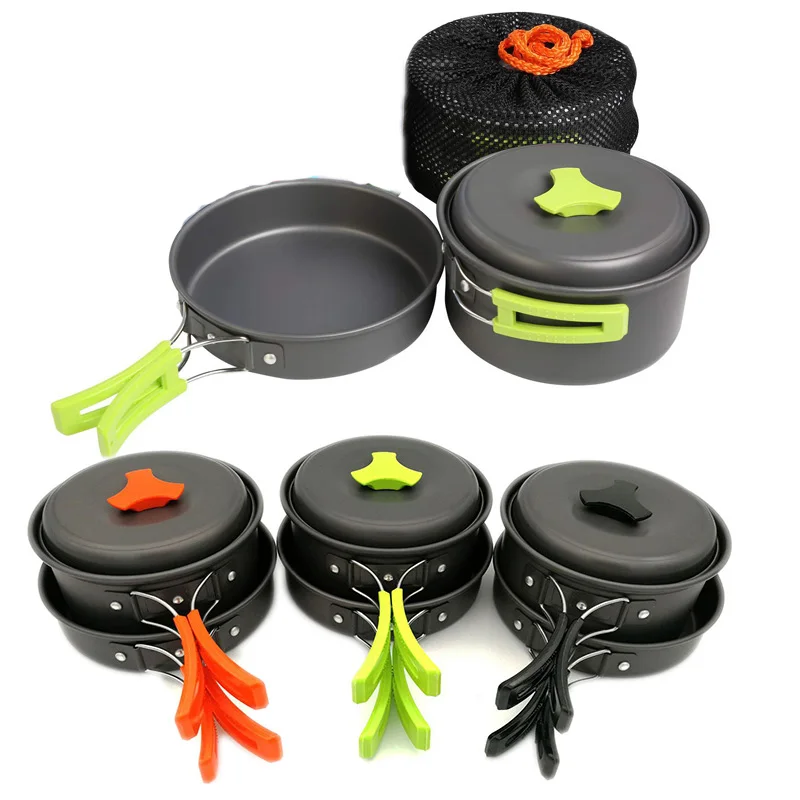 

1 Set Outdoor Pots Pans Camping Cookware Picnic Cooking Set Non-stick Tableware With Spoon Fork Knife Kettle Cup for 4-5 Person
