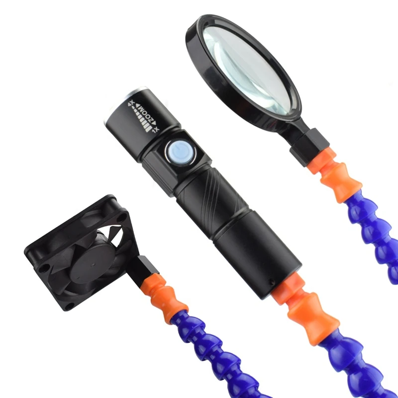 Soldering Iron Helping Holder Third Pana Hand 6Pc Flexible Arms Usb Dc Fan Flashlight Magnifier Welding Station Tool