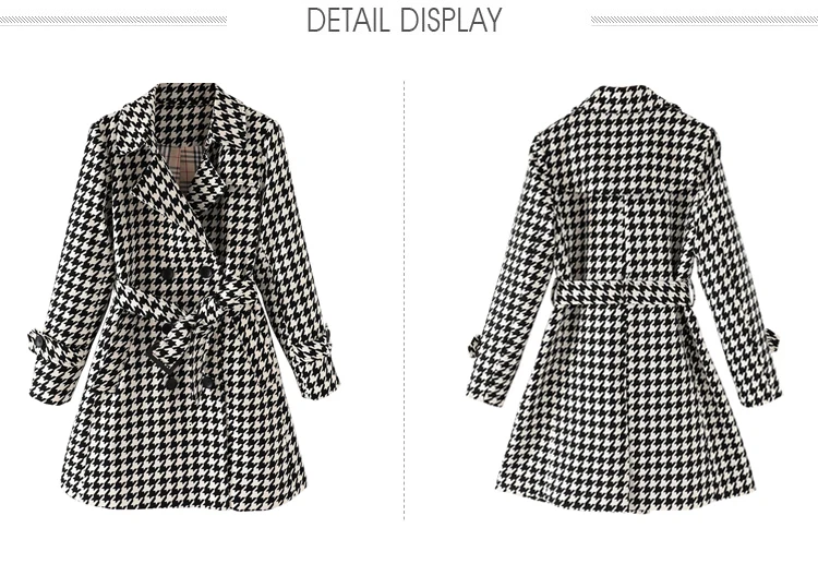 Осеннее плотное клетчатое пальто размера плюс 5XL 4xl-l Женский Тренч из смеси шерсти длинный рукав карман длинный пояс верхняя одежда