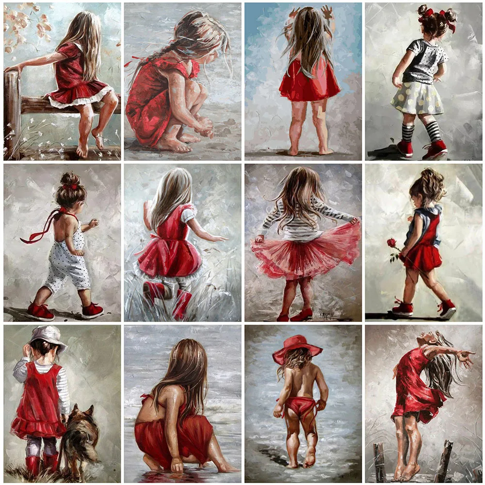 5D DIY Diamond Painting Girl Black Red Embroidery Portrait Mosaic Full Layout Home Decor Gift | Дом и сад