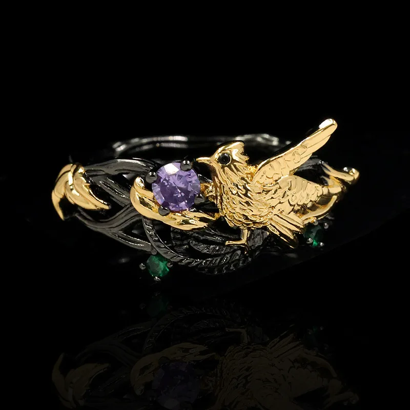 New creative and flexible hummingbird ring color between the fingers Korean version of epoxy contrast for women | Украшения и