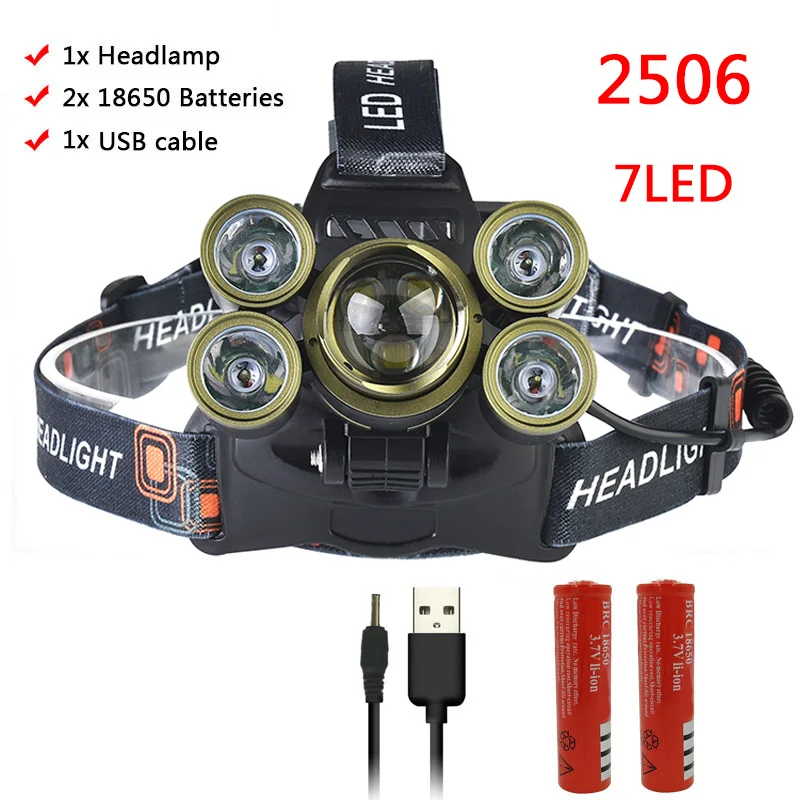 H 30000LM 7 светодиодов Z502506 зум-объектив XM-L T6 налобный фонарь освещение фонарь перезаряжаемая фара для рыбалки - Испускаемый цвет: H