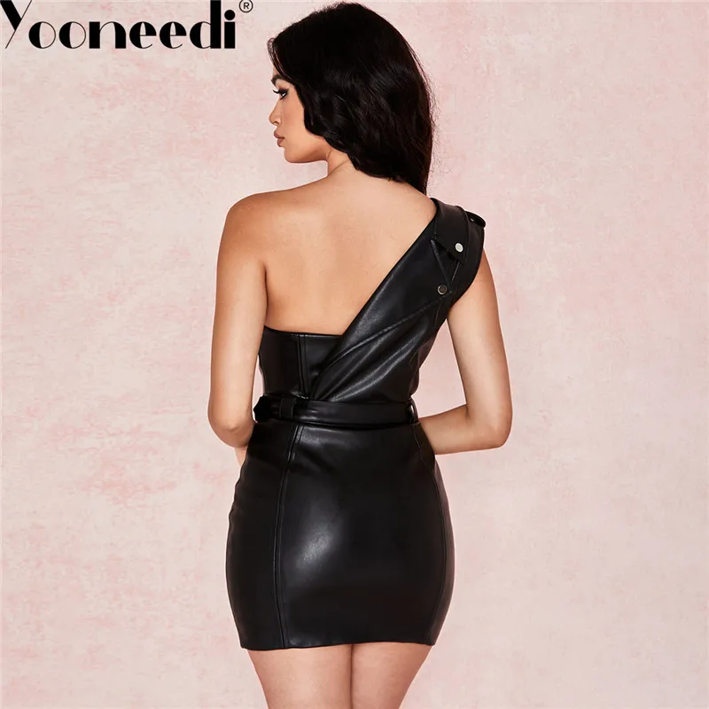 Yooneedi Best Quality New Arrival Women Dress Color Solid One Shoulder Strapless Ladies Mini Dress SDE10555