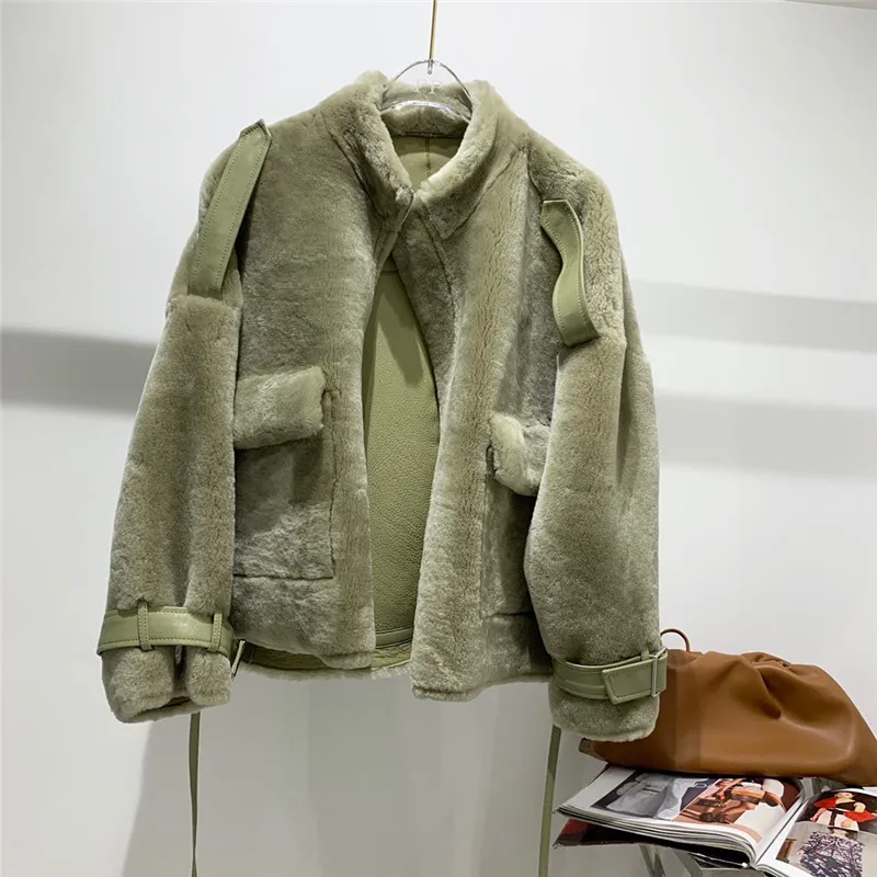 Пальто с натуральным мехом, зимняя куртка для женщин, мех Мериносовой овцы, настоящая кожаная куртка с подкладкой, Толстая теплая парка с натуральным мехом