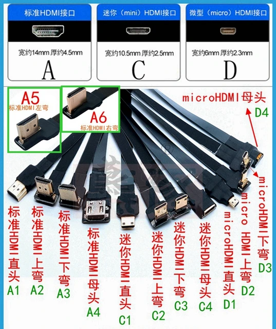 Cinta de FPV, Cable plano Flexible Compatible con HDMI, Raspberry Pi 4,  Micro HDMI a HDMI/Mini HDMI hembra, 90 grados, FFC, 20 pines - AliExpress
