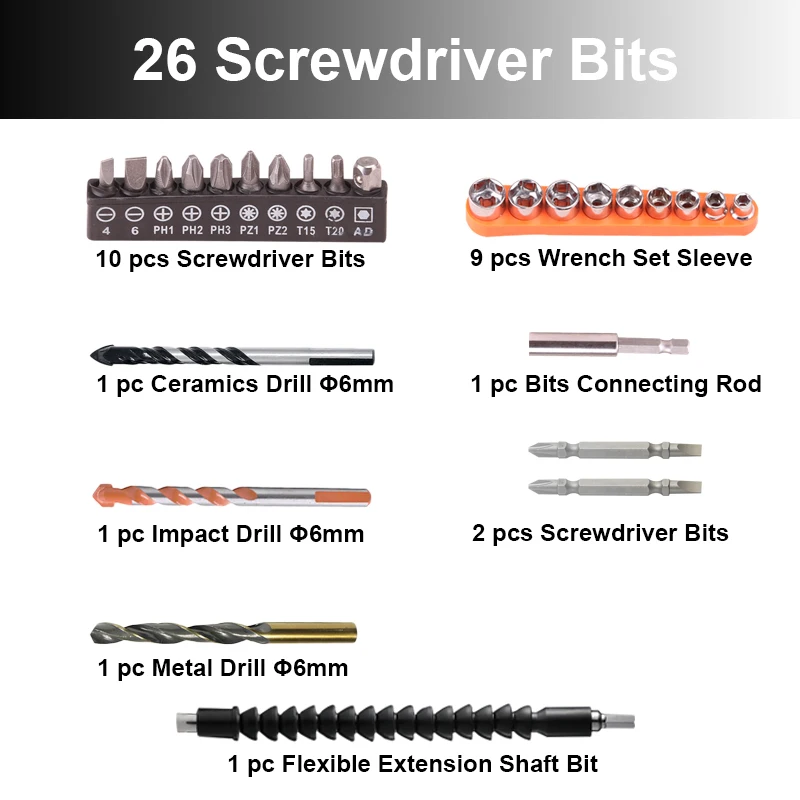21V Dual Speed Impact Cordless Drill Screwdriver Small Drill Electric Tools Hammer Drill Power Tool Furadeira E Parafusadeira