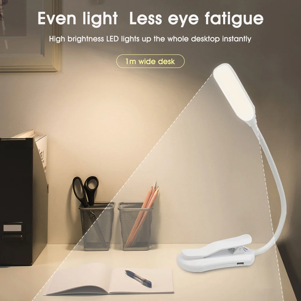 Mini lampe de bureau LED flexible sans scintillement Protection des yeux  Batterie Lampe de table – Blanc