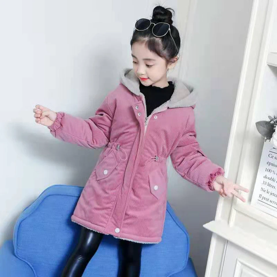 Модная новинка года, осенне-зимние детские бархатные куртки с капюшоном для девочек, теплые детские пальто для девочек 3-12 лет, верхняя одежда