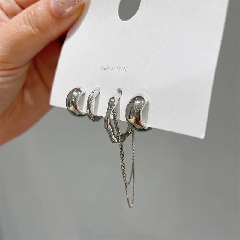 Ear Clip Earrings Clip Earrings Ear Clip Ear Accessories New Design Gold Silver Color Metal Geometric Irregular Tassel Chain Clip Earrings for Women Non Pierced Ear Cuff Jewelry