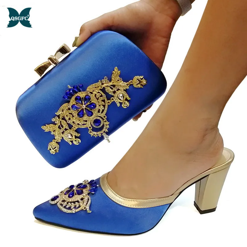 Royal Blue Новое поступление Модная обувь итальянского дизайна с сумки в комплекте, Размер 38–43 для Для женщин нигерийское Для женщин Свадебный комплект из обуви и сумки, украшенные Стразы - Цвет: Royal Blue