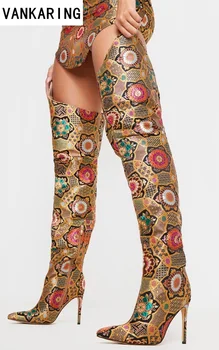 

embroidery thigh high boots sexy over the knee boots for women shoes pointed toe thin high heels long boots bottine femme boots