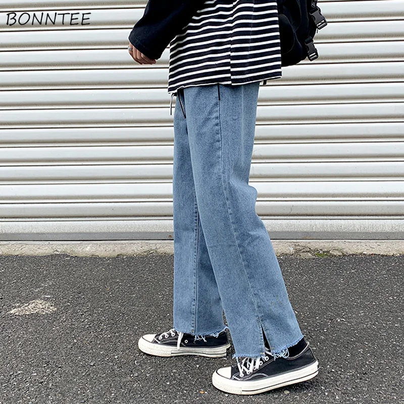 Jeans Men Solid Retro Side slit Fur 