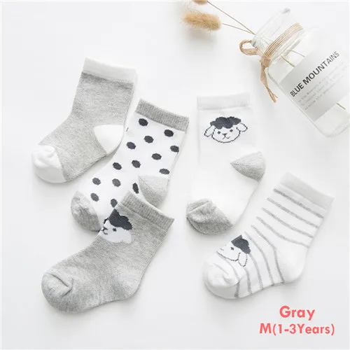 style 2-M grey Мягкая детская одежда для новорожденных, хлопковые носки, зима-весна,, 5 пар, милые детские носки с рисунками, удобные носки до щиколотки для От 0 до 10 лет - Цвет: style 2-M grey