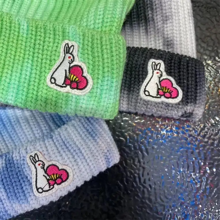 FR2 Tie-dye Beanie Winter Hats For Women Ladies Men Warm Fxxking Rabbits Cuffed Skull Cap Bonnet Autumn Knitted Hip hop Skullies