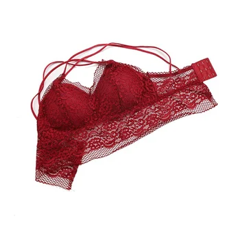 

Women Gathered Lace Side Bra Beauty Back Transparent No Steel Ring Padded Solid Color Knitwear Adjustment Comfortable Bralette