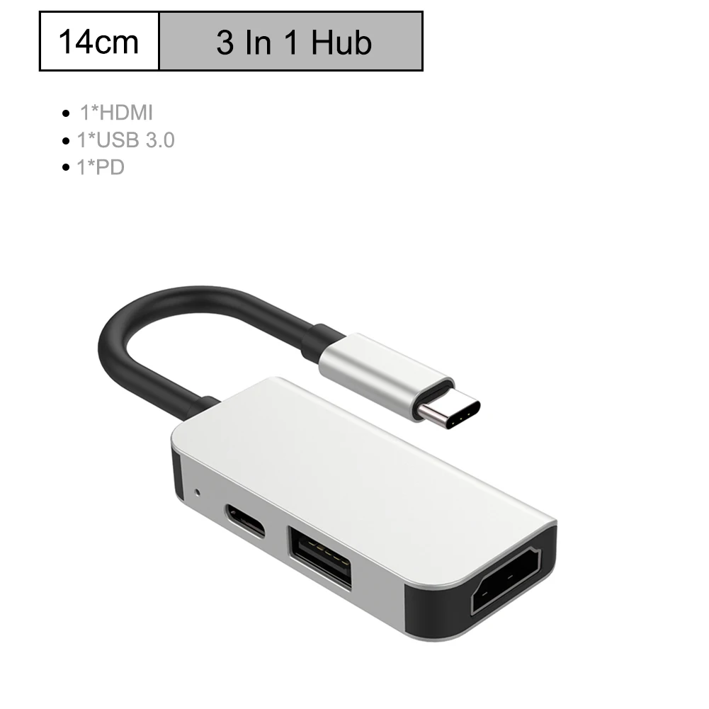 USB-C концентратор type C концентратор USB 3,0 Thunderbolt HDMI аудио RJ45 адаптер для MacBook Pro samsung Galaxy S9 USB C концентратор - Цвет: 3 in 1 USB C Hub