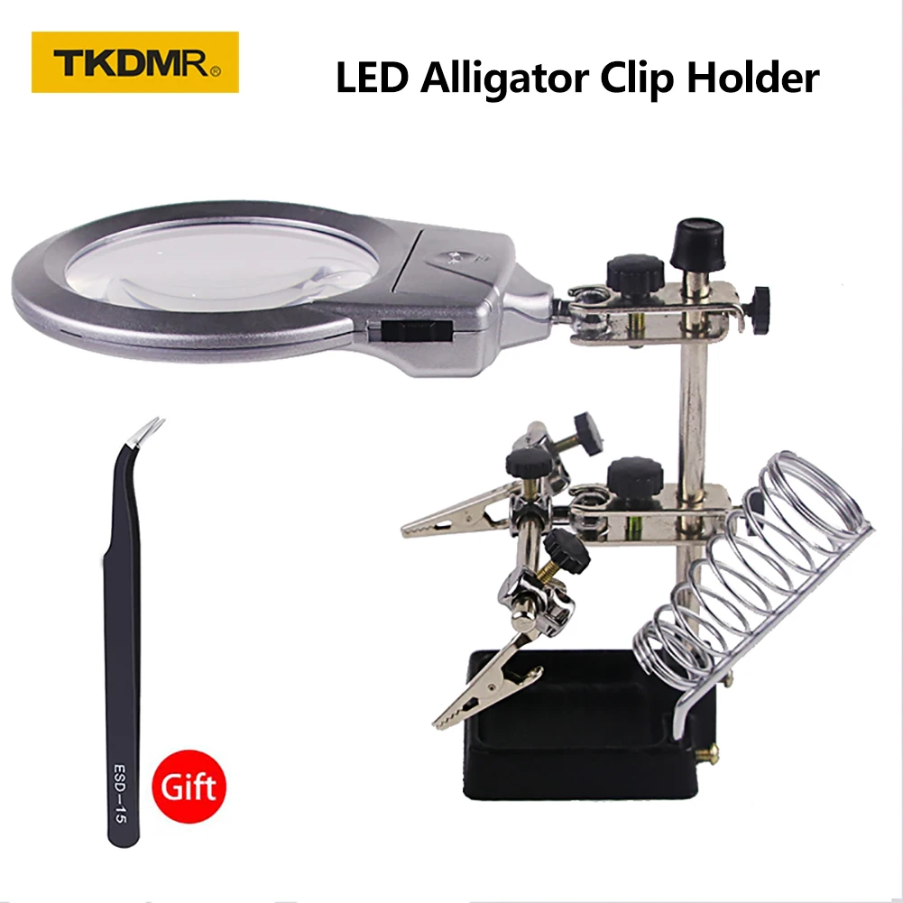 3 Hand Soldering Iron Stand Welding Tool With Illuminated Glasses LED