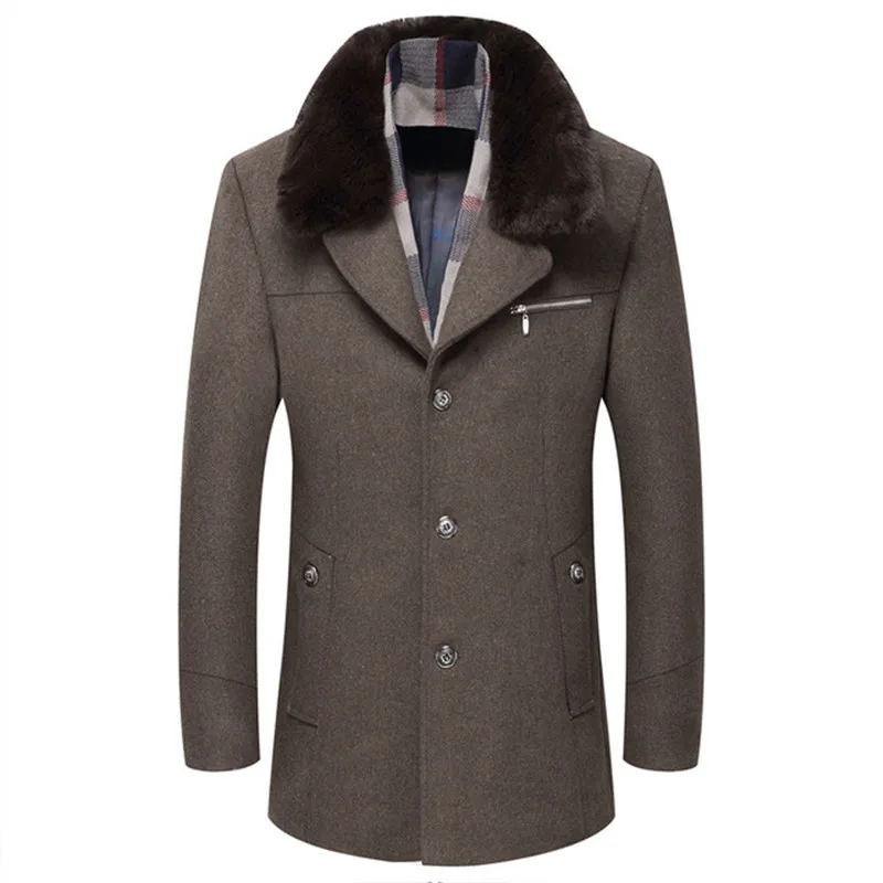 Brown M-5XL, мужское пальто из овечьей шерсти, утолщенная теплая верхняя одежда, мужская деловая куртка со съемным меховым воротником, однобортный пиджак с карманами, DS8061 - Цвет: Brown