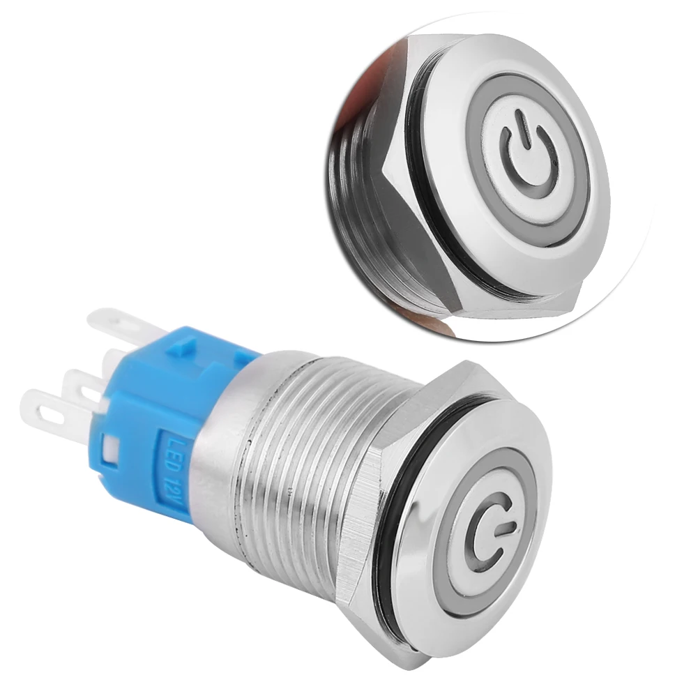 

Button Switch Car 16mm Flat Head Ring Power Symbol Momentary Metal Button Switch With 12 V LED Light Button Switch Dropshipping