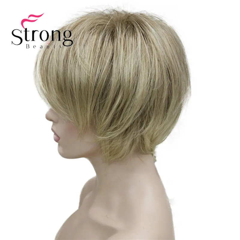 5969 #AB602 New charming blonde mix with brown root women' short straight wig (3)