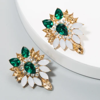 

2020 New Design Korean Earrings Jewelry High Quality Multi Layers Hollowing Out Acrylic and Rhinestone Leaf and Flower Earrings