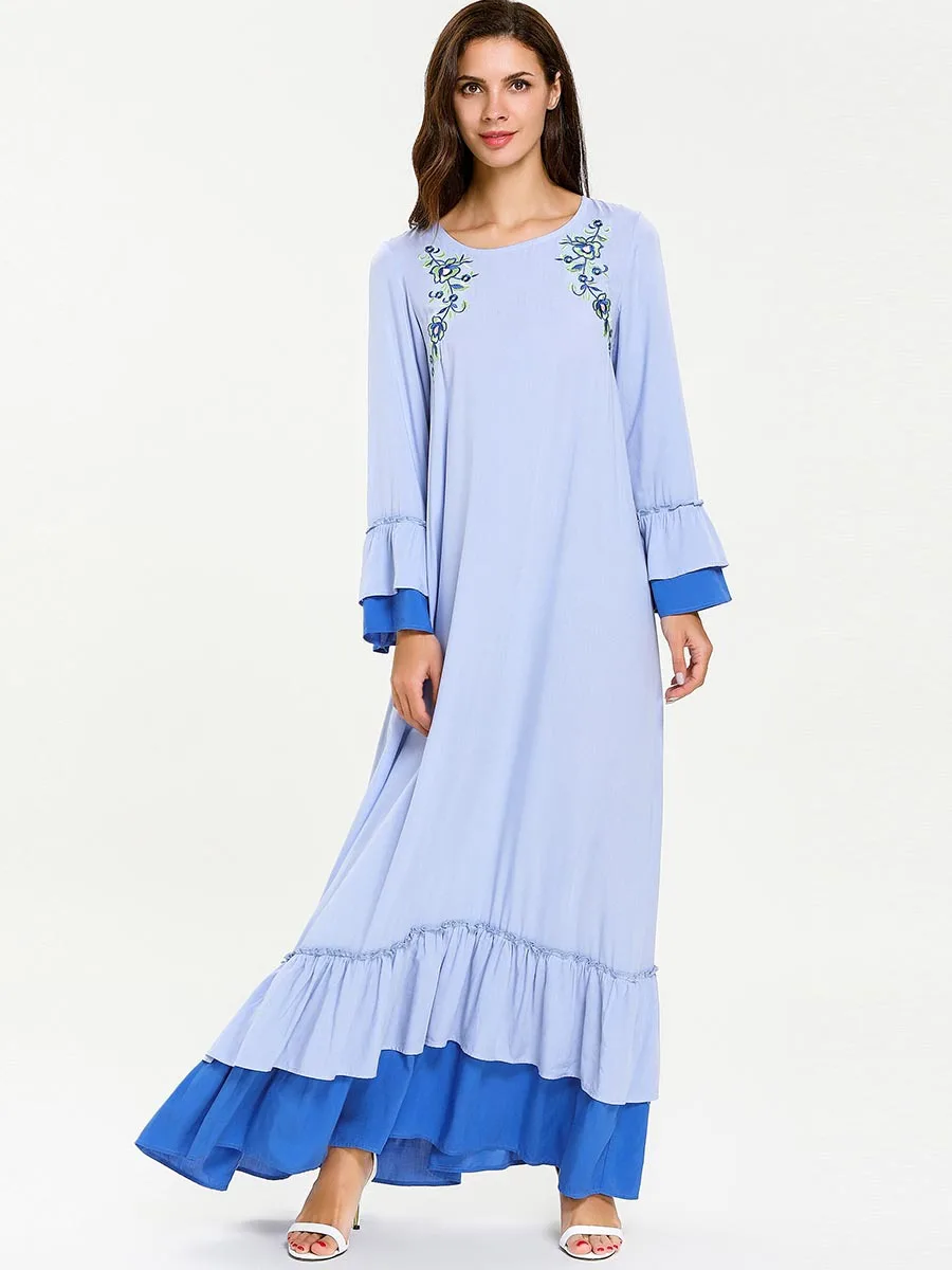 Женское мусульманское платье с оборками Abaya хиджаб рукавом колокольчиком