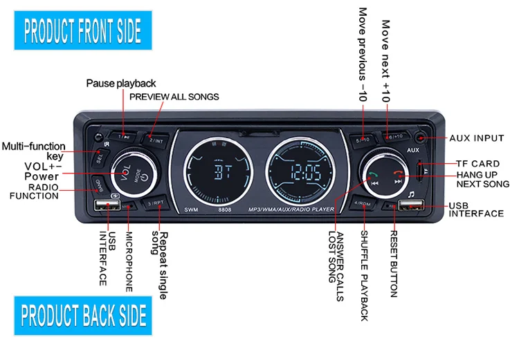 Onever Bluetooth автомобильный стерео аудио в тире MP3 радио плеер Пульт дистанционного управления USB зарядное устройство Поддержка USB TF AUX FM приемник