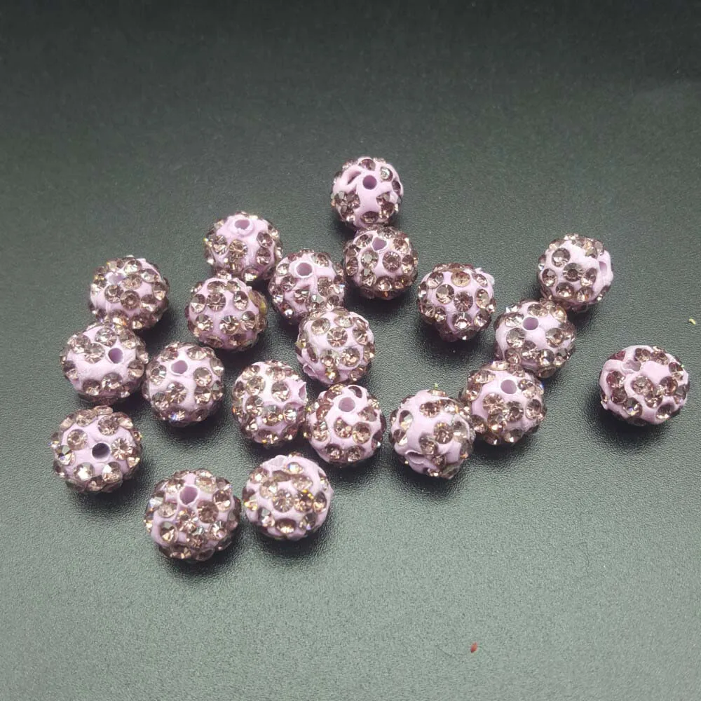 light purple QIBU 20 шт 10 мм Стразы, круглые бусины Шамбала, браслет, серьги, аксессуары для изготовления ювелирных изделий, товары для рукоделия - Цвет: light purple