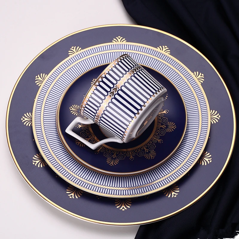 Fashion Blue Color Dinner Plates Ceramic Dessert Plates Bone China