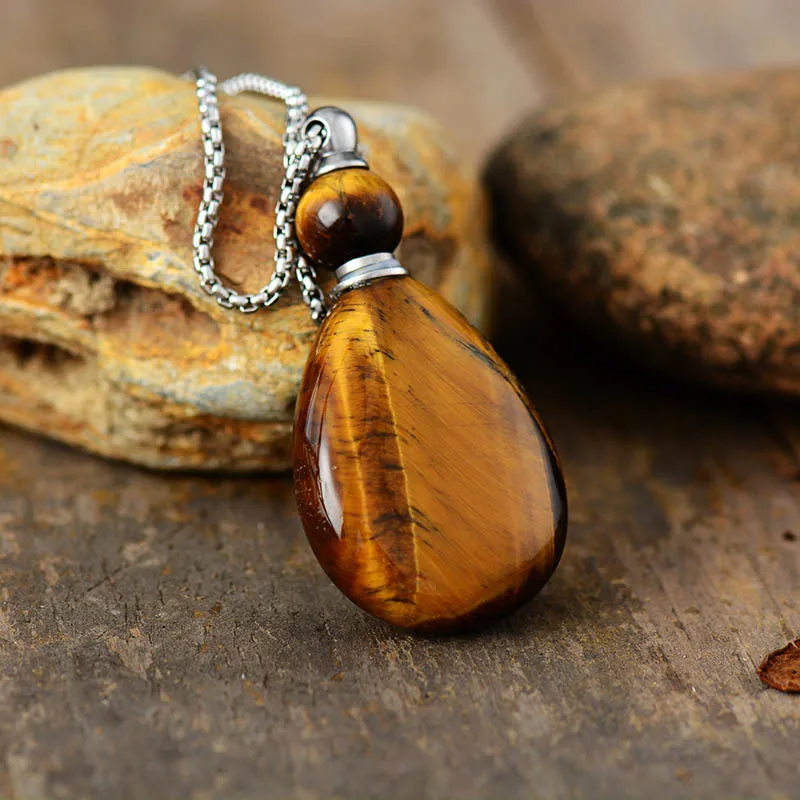 Elegant Natural Stones Essential Oil Diffuser Perfume Bottle Pendant Necklace Stainless Steel Women Jewelry Dropshipping