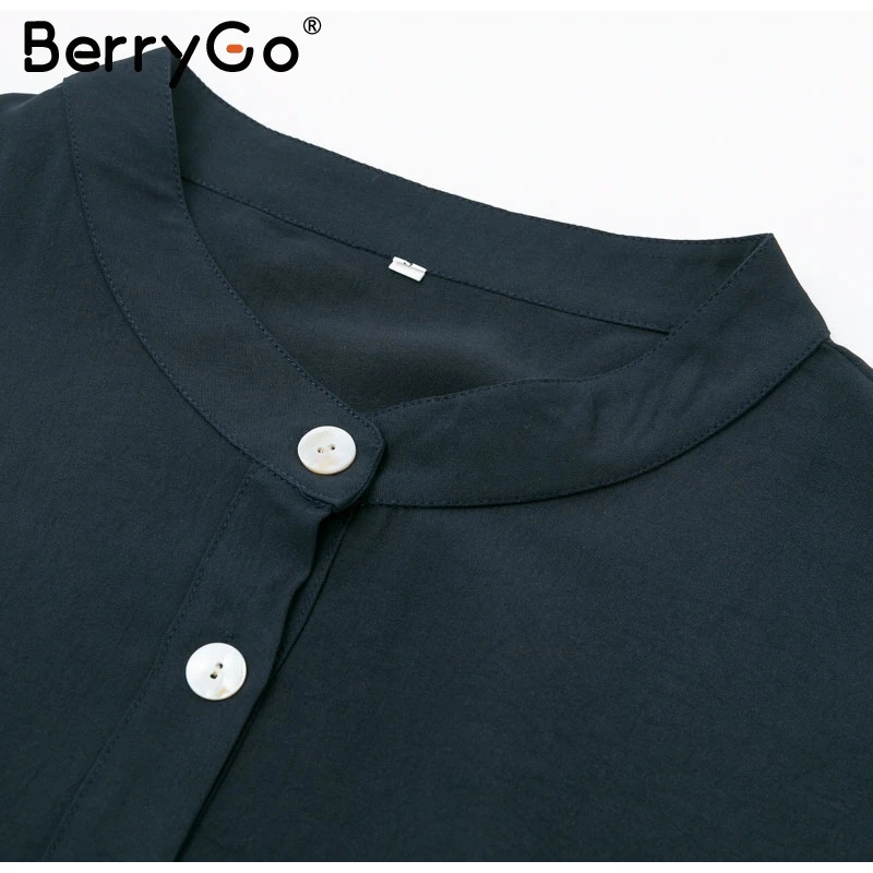 BerryGo повседневное ТРАПЕЦИЕВИДНОЕ женское шифоновое хлопковое платье Элегантное офисное платье с рукавами «летучая мышь» на пуговицах осеннее кружевное дамское мини-платье