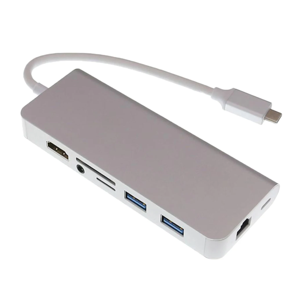 8in1 адаптер хаб, USB C 3,1 до 3,5 мм аудио, 4K HDMI, 1000M RJ45, USB 3,0*2, кардридер и зарядный порт type-C PD