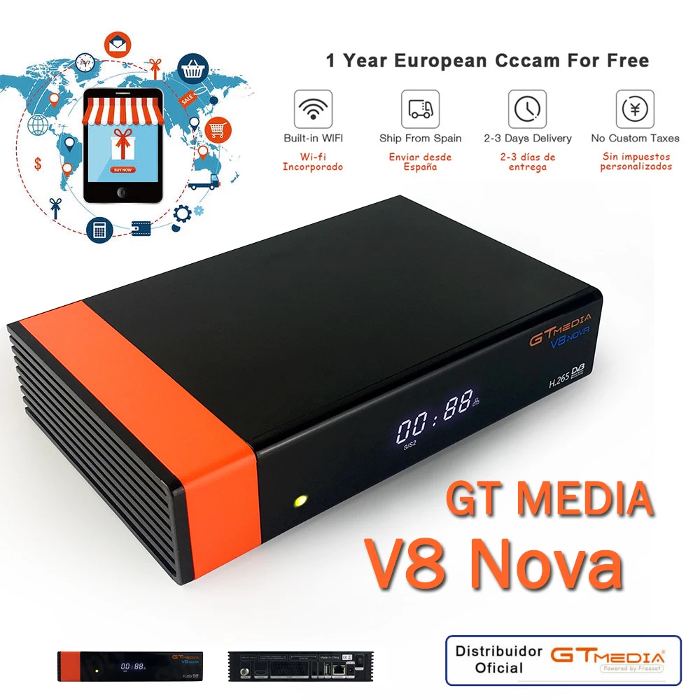 

Receptor Gtmedia V8 Nova built-in WIFI power by freesat v8 super DVB-S2 1 Year Cccam Cline for 1 Year TV Box Same as V9 Super