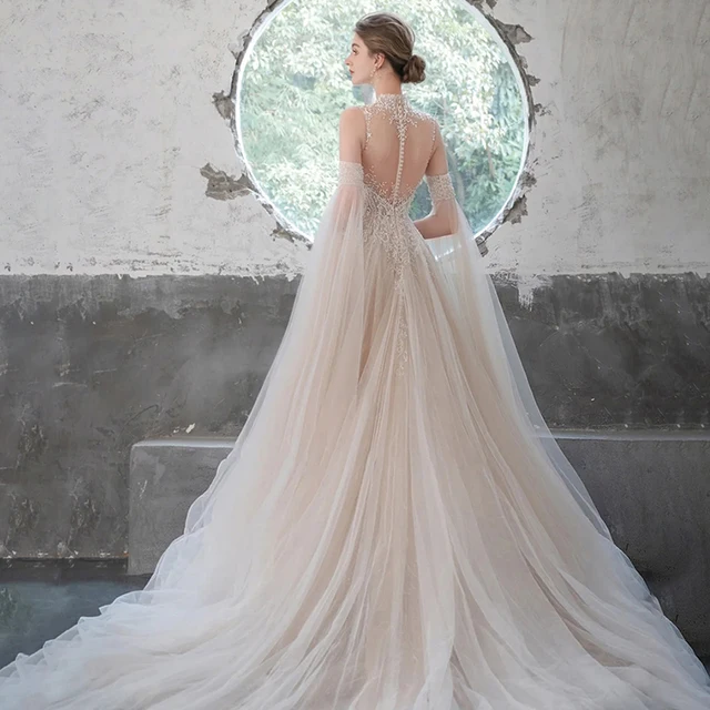 LDR72 Wedding Dress Tube Top 2021 New Bridal French Style Light Yarn Trailing Luxury Temperament V-neck Sexy Summer Dress 2