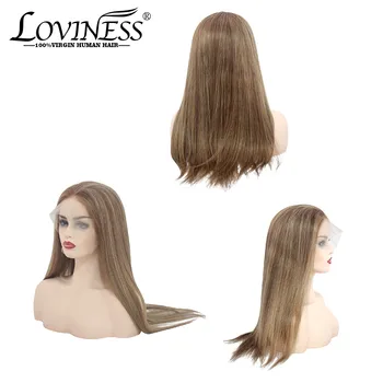 

LOVINESS 13*6 Human Hair Lace Front Wig Highlight Straight Honey Black And Brown 150% Brazilian Remy Ombre Pre-plucked Hair Wigs