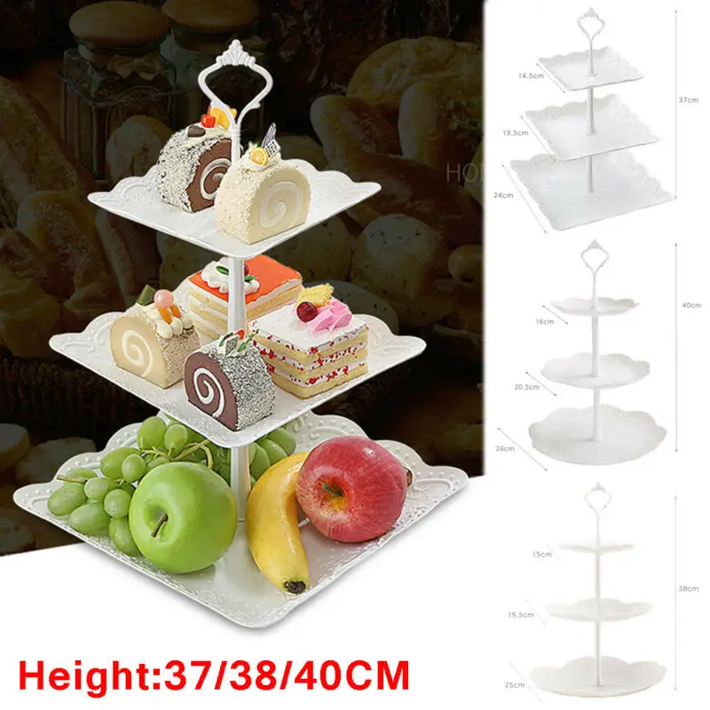 

3 Tier Plastic Cake Stand Afternoon Tea Wedding Plates Party Dessert Bread Plate Fruits Vegetable Storage Rack TablewareTool