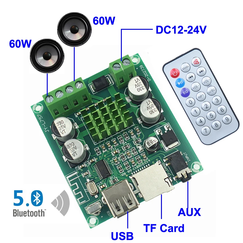 2*60 Вт Bluetooth 5 0 цифровой аудио усилитель мощности HiFi стерео 2 канальный Класс D