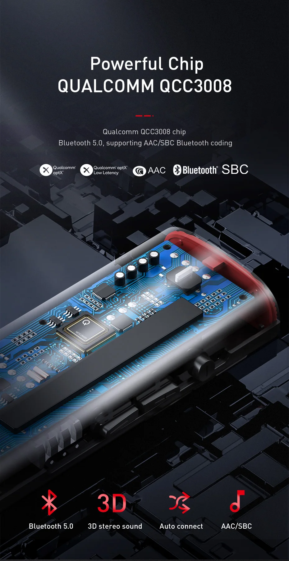 Baseus Bluetooth 5,0 адаптер 3D стерео звук беспроводной приемник Тип C 3,5 мм разъем для наушников ACC/SBC аудио Музыка Bluetooth адаптер