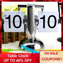 Часы настольные часы маленькие весы Ретро Флип над часами стол из нержавеющей стали Флип внутренний механизм управляемые кварцевые часы черный белый