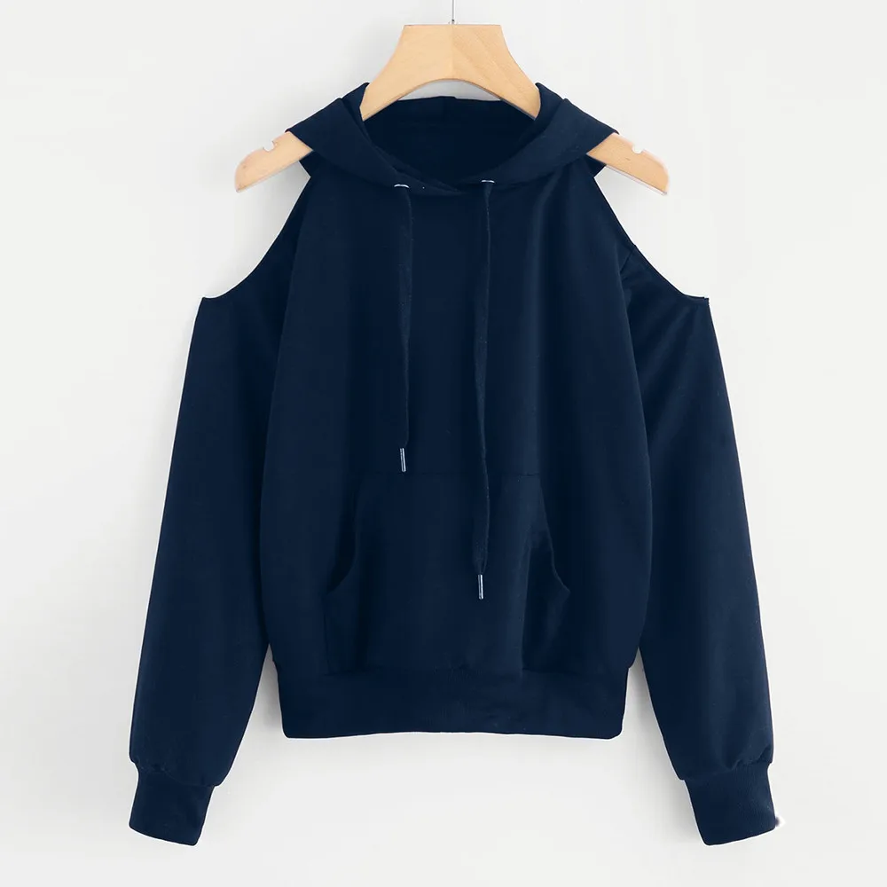 JAYCOSIN Fashion Women Casual Simple Loose Off Shoulder Hooded Sweatshirt Long Sleeve Comfortable Soft Pure Color Blouse