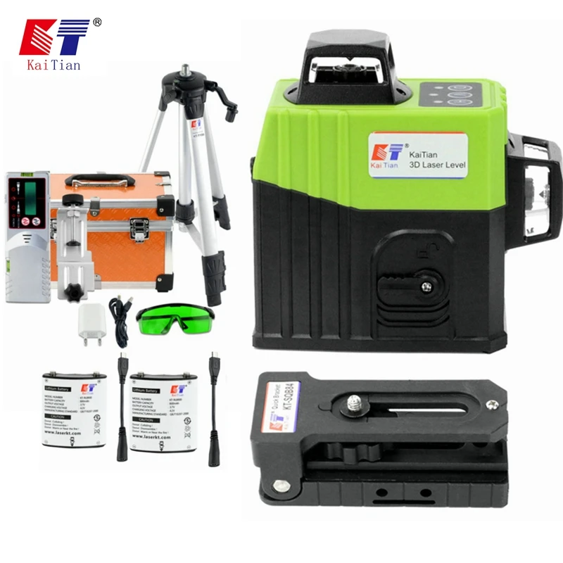 

Kaitian 3D Laser Level 360 Horizontal&Vertical Self-Leveling Green 12 Line Lasers Receiver Powerful Magnet Bracket Trepied Laser